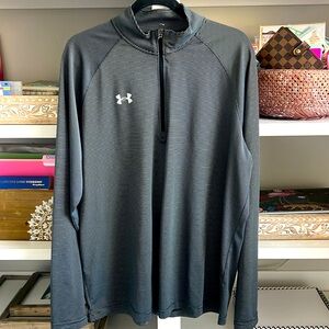 Under Armour quarter zip pullover. Black/gray pinstripe. Size XL.